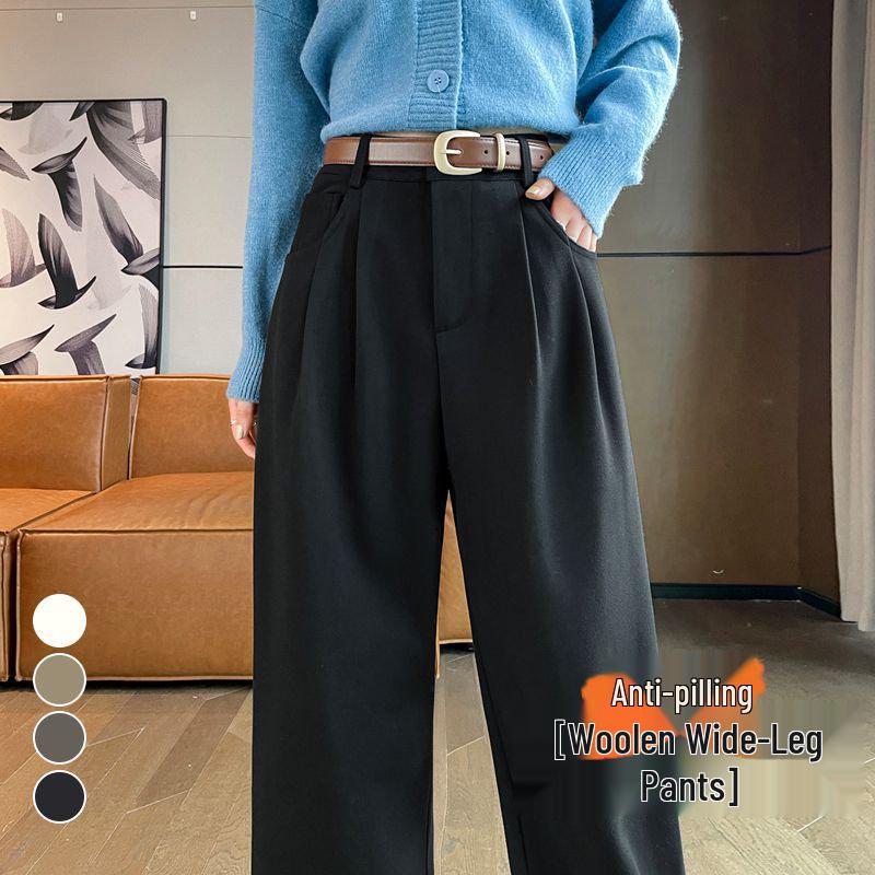 2026 Autumn/Winter Velvet High-Waisted Woolen Wide-Leg Floor-Length Pants for Women