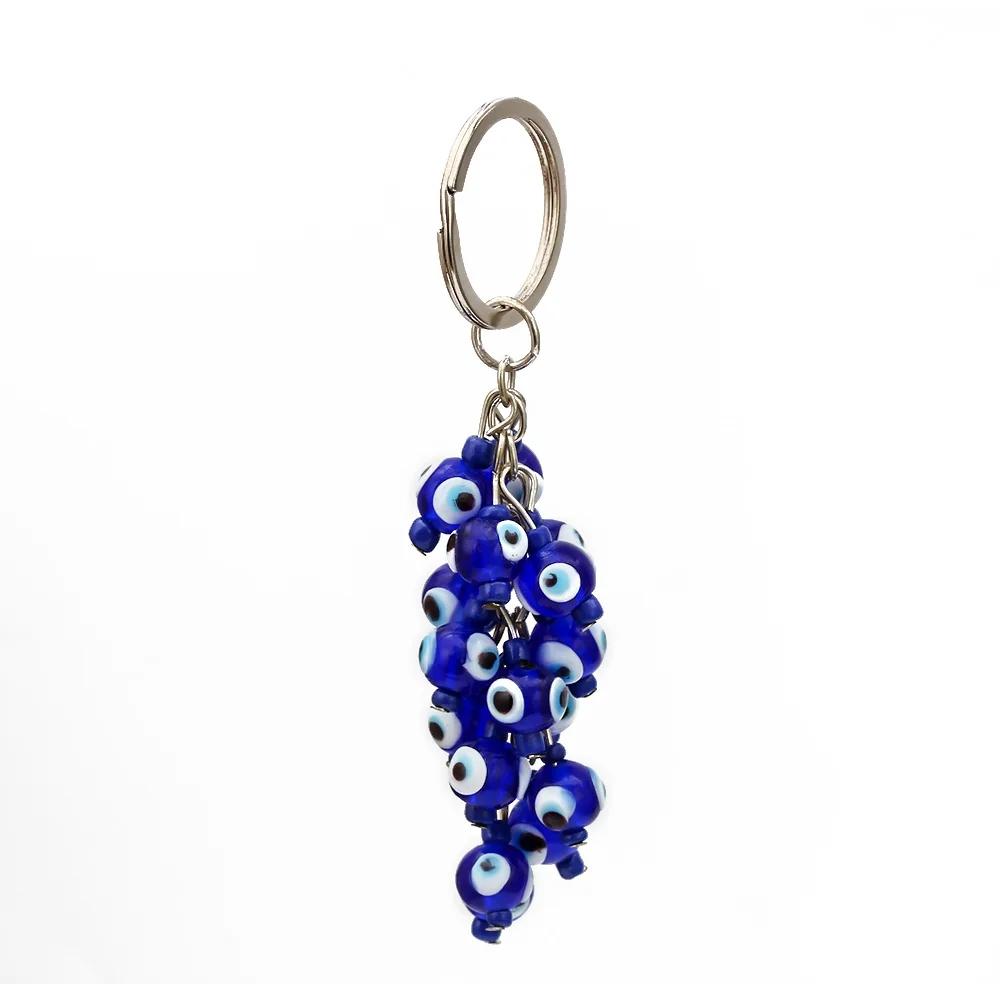 Lucky Eye Alloy Fatima Hand Elephant Owl Tree of Life Keychain Blue Turkish Evil Eye Key Chain Car Keyring for Women Men Jewelry