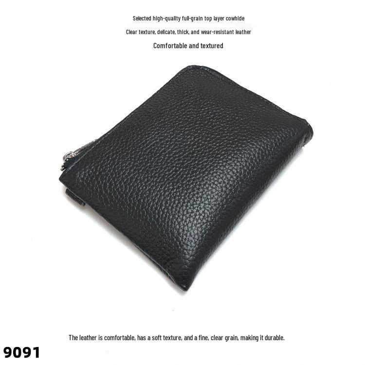 Genuine Leather Zipper Coin Purse & Card Holder with Key Ring