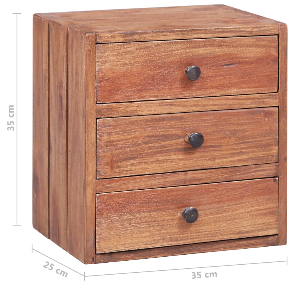 Nightstand with 3 Drawers 35 X 25 X 35 Cm Reclaimed Solid Wood