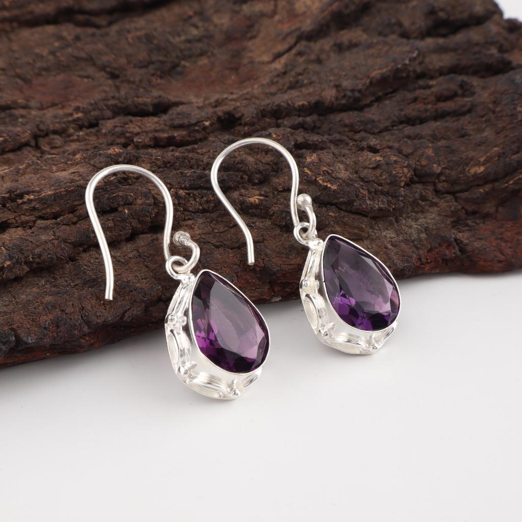 African Amethyst Earrings, 925 Solid Sterling Silver Gemstone Jewelry, Handmade Earrings, For Thanksgiving Gift