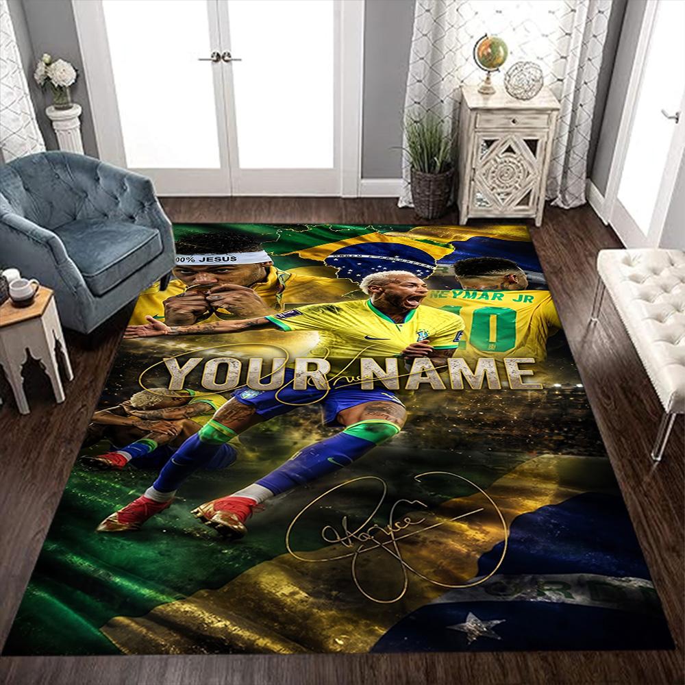 Poster Neymar Energy Tappetino Personalizzato con Nome per Corridoio, Stanze dei Giochi, Dormitorio, Sala Giochi, Tappeto Antiscivolo, Decorazione per Uffici, Regalo per Festival