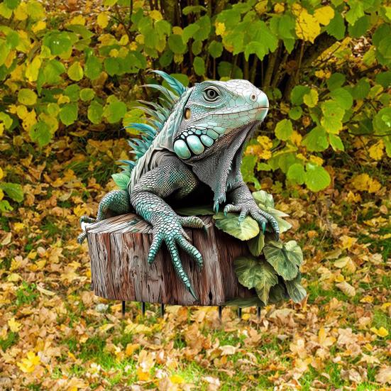 Iguana Zahradní zápich Vodotěsná 2D Plochá Akrylová Dekorace Zápich do země Zvířecí zápich do květináče Nádvoří Trávník