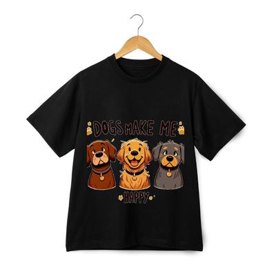 Dogs Make Me Happy T-Shirt - Unisex Funny Cartoon Dog Lover Graphic Tee