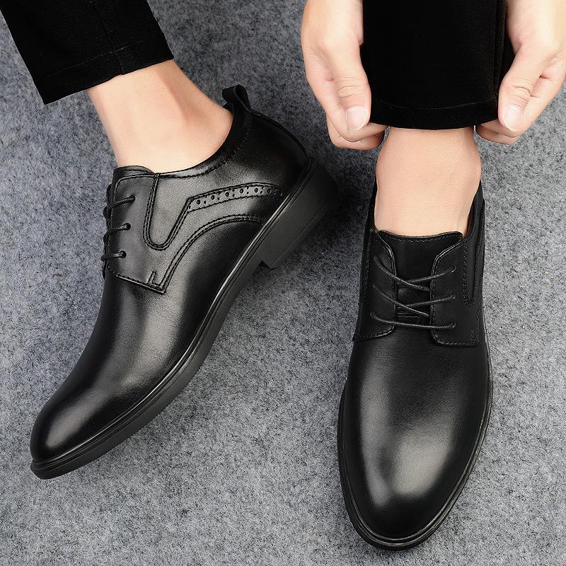 Business dress first-layer cowhide men's shoes with an inner height of 4.5CM leather shoes, autumn casual large-size leather shoes
