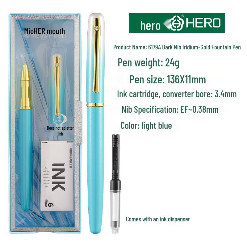Hero 6179a Универсальная перьевая ручка с картриджем, иридиевое золото, экстратонкое перо, для студентов, каллиграфии и практики письма - В коробке. 0.38mm