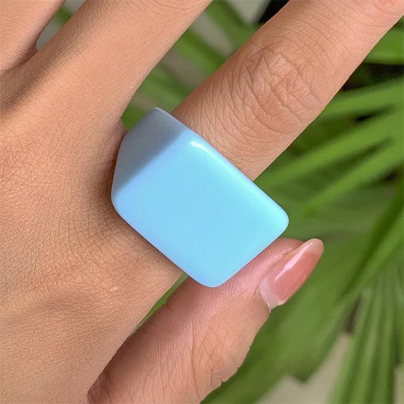 Classic Trend Color Acrylic Ring Ring Simple Geometric Square Wide Edge Resin Ring Jewelry Wedding Gift Creative