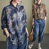 Cotton and Linen Long-sleeved Shirt Women's Spring Retro Printed Temperament Shirt Loose Casual Linen Top