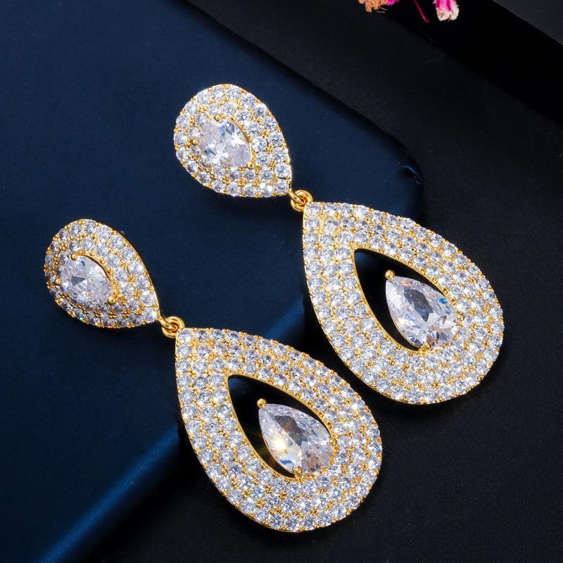 E0287 Super Flash Micro-Inlaid Zircon Water Drop Long Earrings, Needle Personalized Temperament Earrings