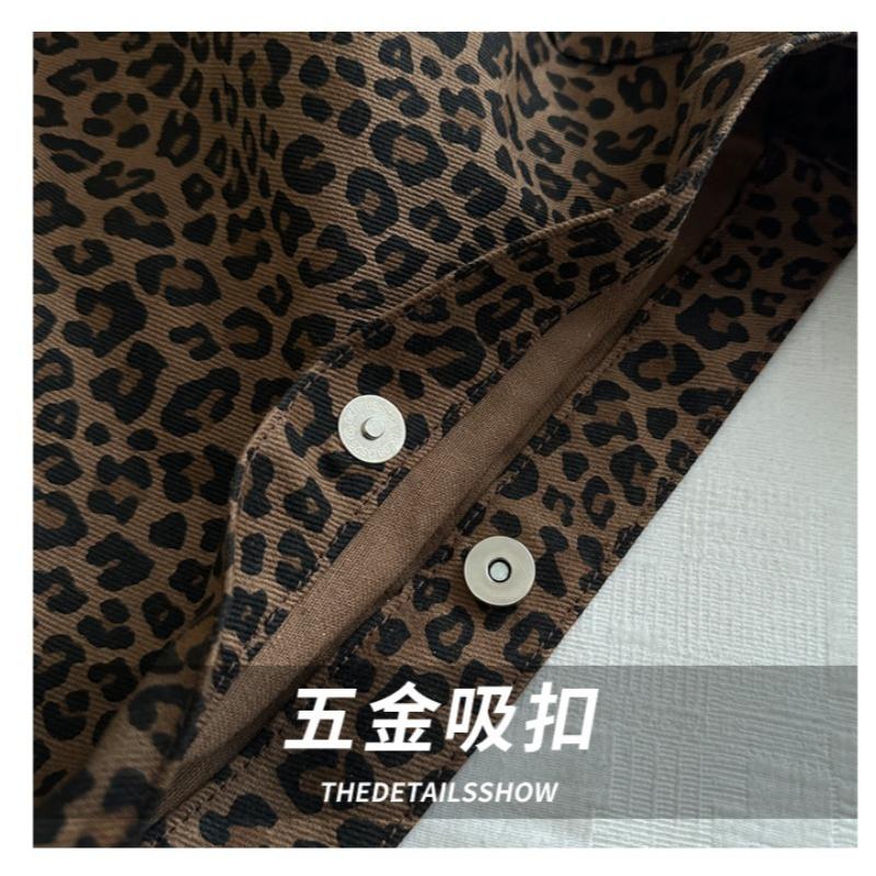 Leopard Pattern Tote Bag Vintage Wide Strap Bucket Large Capacity Crossbody Bags for Commute Outings Female Underarm Purse Bag
