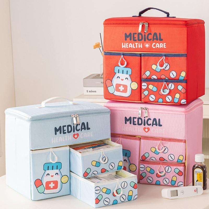 Portable Hand Carry Medicine Storage Box Foldable Multiple Drawer Compartment for Organized Home Use