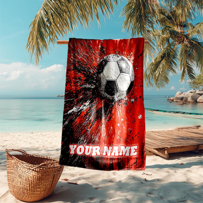 1PC Custom Name Soccer Art Beach Towel Highly Absorbent And Sand-Resistant Towel for Swimming, Pool, Yoga, And Travel Lightweight