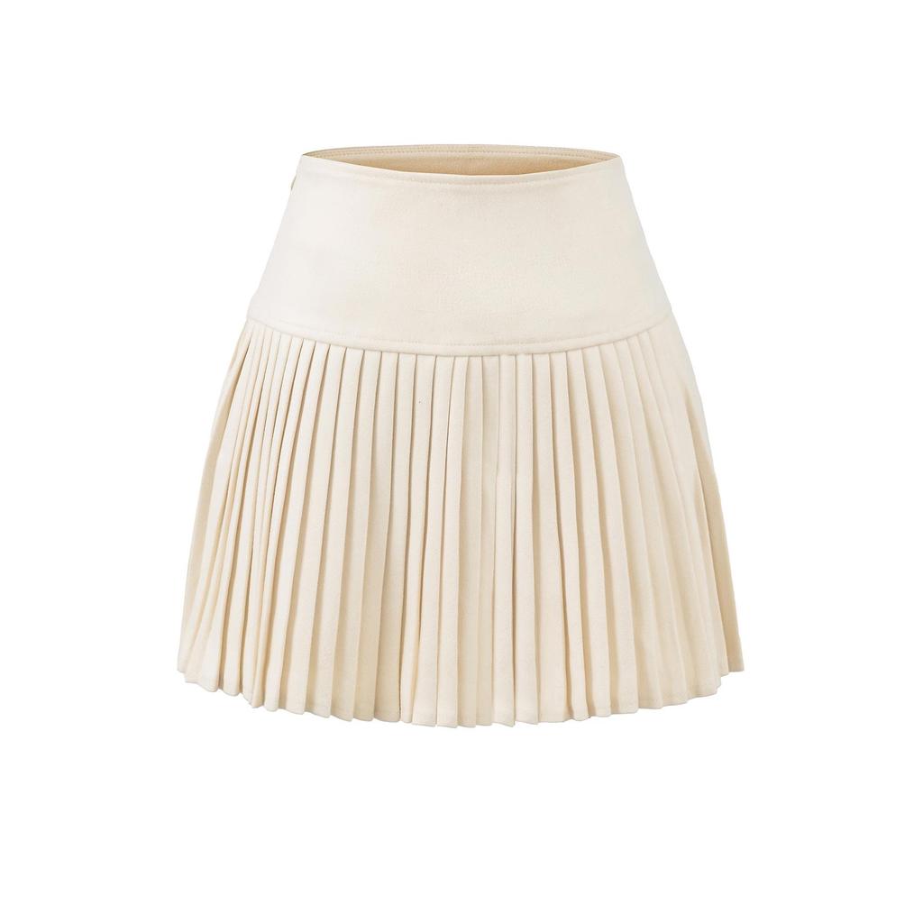 Women's High-Waisted Gray Pleated Wool Blend Mini Skirt - Elegant, Anti-Exposure Design for Autumn/Winter 2025