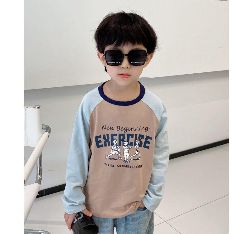 

Мальчиковая весенняя хлопковая футболка с длинным рукавом реглан - Дизайн колор-блок 100 (Height 80-90 cm)