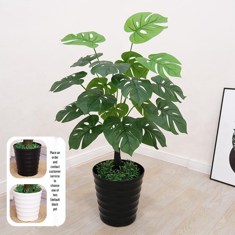 Artificial Bonsai Flower Indoor Decoration - Large Green Potted Plant with Drooping Guanyin Leaves for Living Room Ornaments.