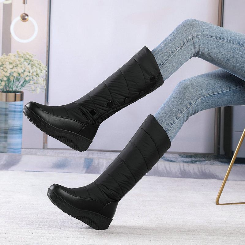 Knee down snow boots autumn and winter high tube warm cotton shoes button decoration  medium and long boots large size  shoes