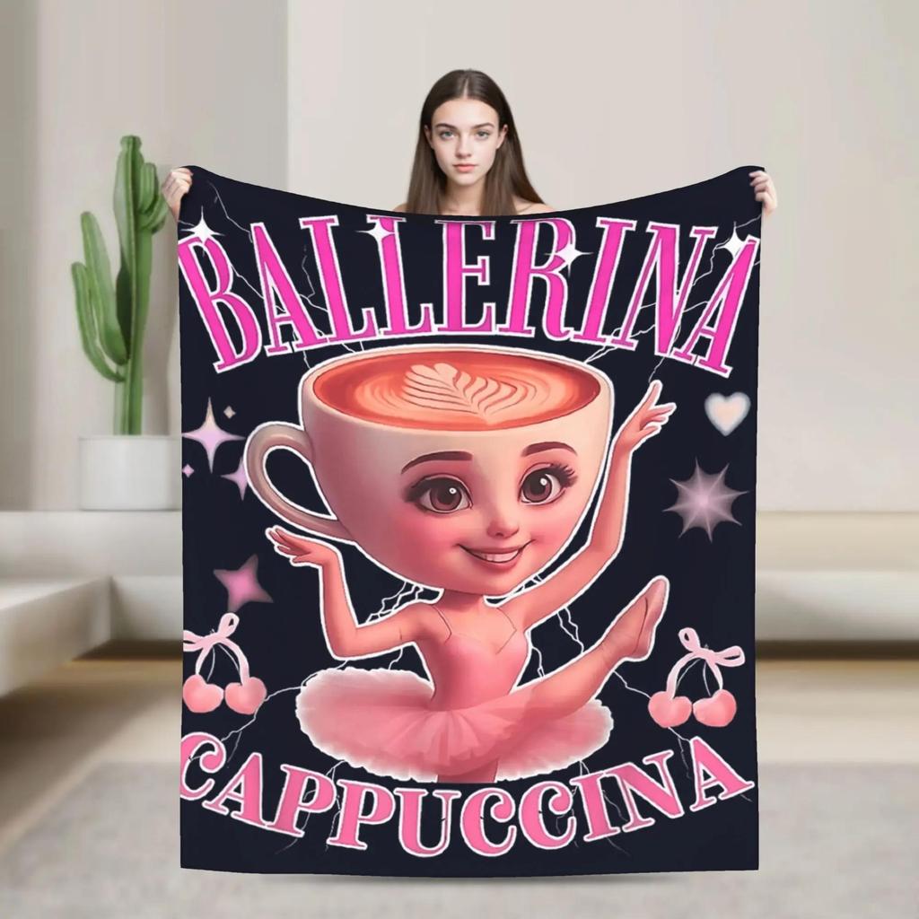 Italian Brainrot Cappuccino Assassino Cool Design Plush Flannel Throw Blanket for Living Room Soft Bedspread for Boys and Girls