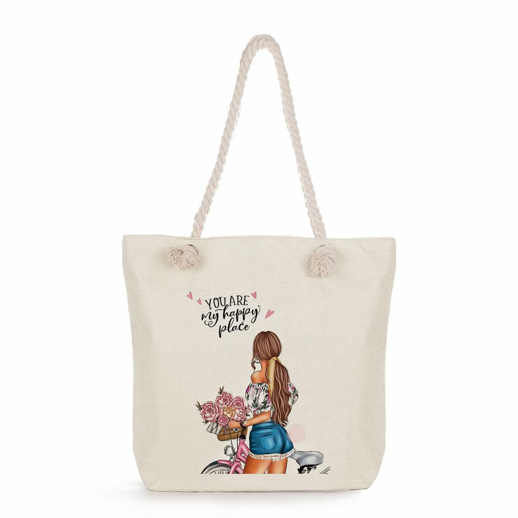 Sisters Print Thick Rope Single-shoulder Beach Bag 7275 CLE
