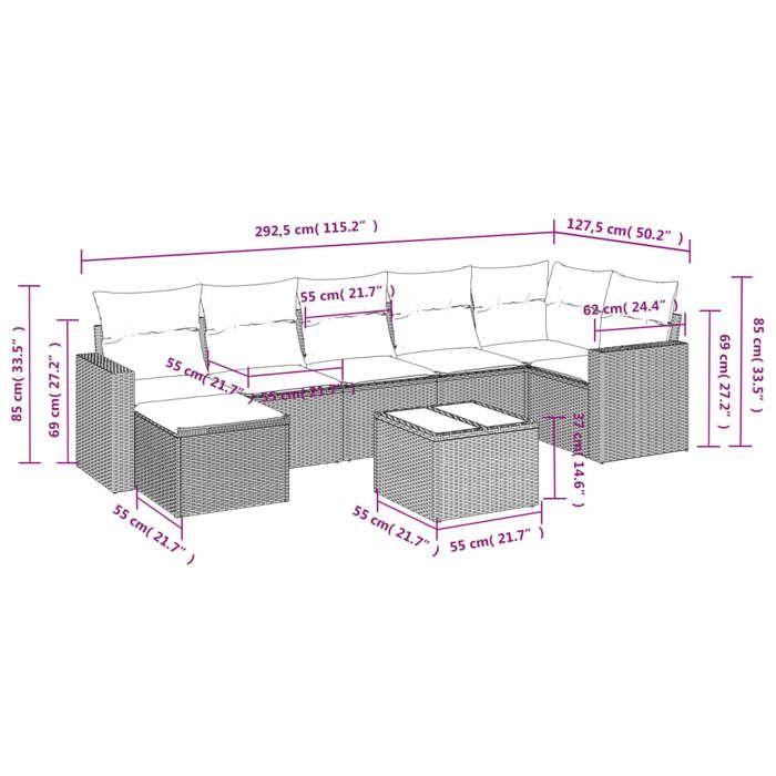 VidaXL Salon de Jardin avec Coussins 8 pcs, Canapés avec Pieds Réglables, Ensemble de Meubles d'Extérieur Patio Terrasse, 3219282