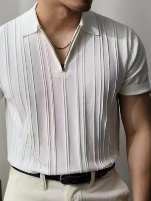Men's Fashionable Short-Sleeve Half-Zip Knitwear