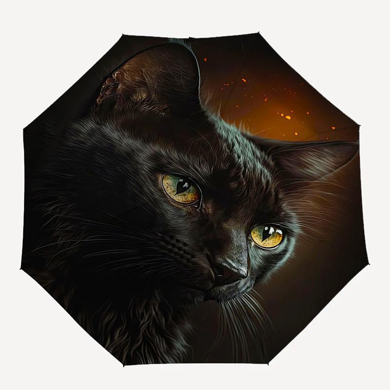 Schwarze Katze, Goldene Augen - Automatischer Regenschirm, Vierjahreszeiten Tragbarer Faltregenschirm, Geeignet für Männer und Frauen, Reise, Täglicher Kompakter Regenschirm