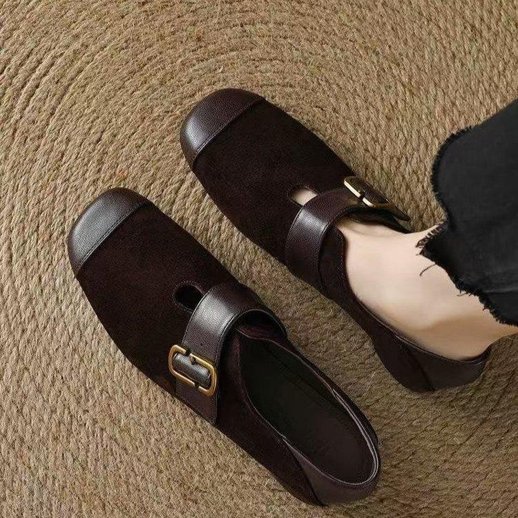 Versatile women's shoes square head shallow mouth Mary Jane single shoes 2025 matte new retro soft-soled leather shoes thick heel single shoes women