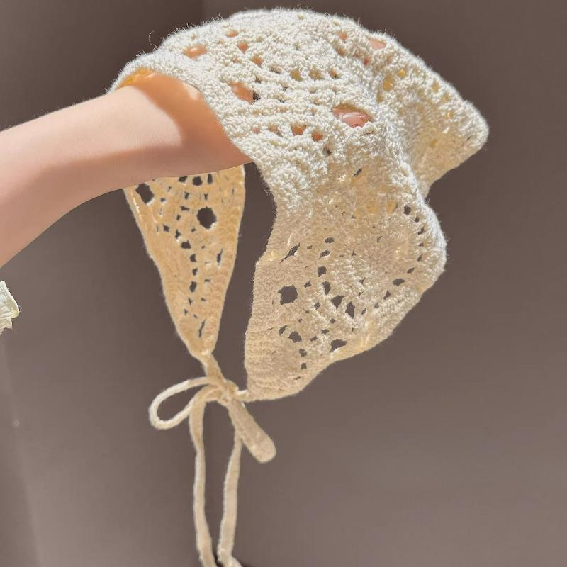 2026 Knitted Hollow Out Triangle Hair Scarf Headband Women Girls Knitted Flower Headbands Summer Travel Literary Photo Headwear