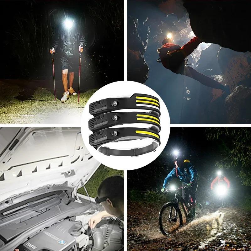 Head Led Light Sensor HeadLight USB Rechargeable Built-in Battery Flashlight Head Torch 5 Lighting Modes Waterproof Headlight