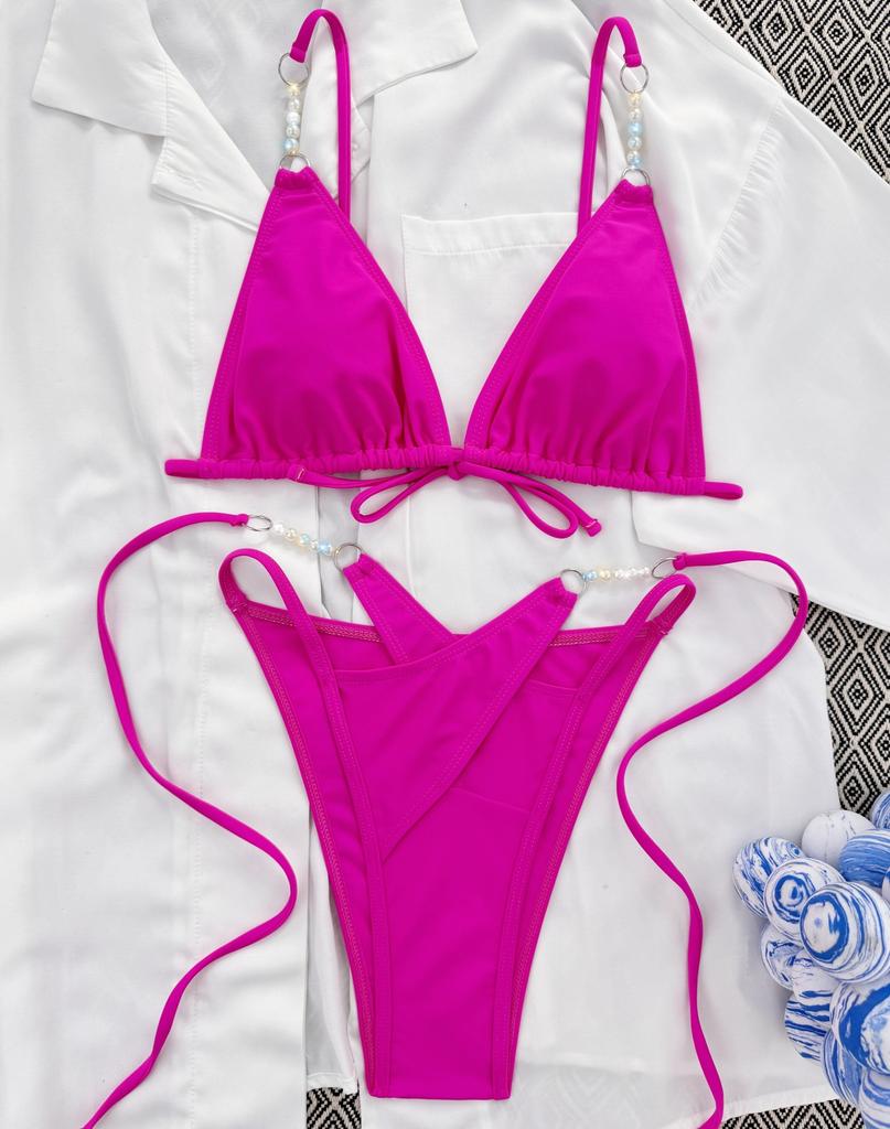 Women's Swimsuit Solid Color Triangle Bag Tied with Split Swimsuit Bikini Beachwear Bathing Suits