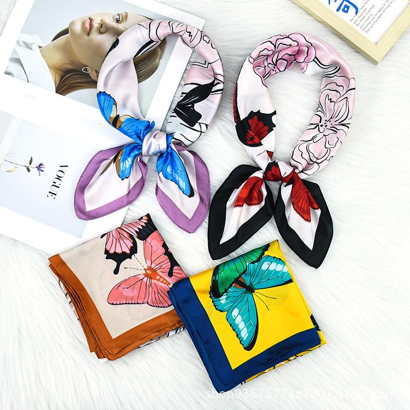 Spring and summer 71 new blue butterfly fashion commuter silk scarf pink perfume plant flower small square scarf scarf