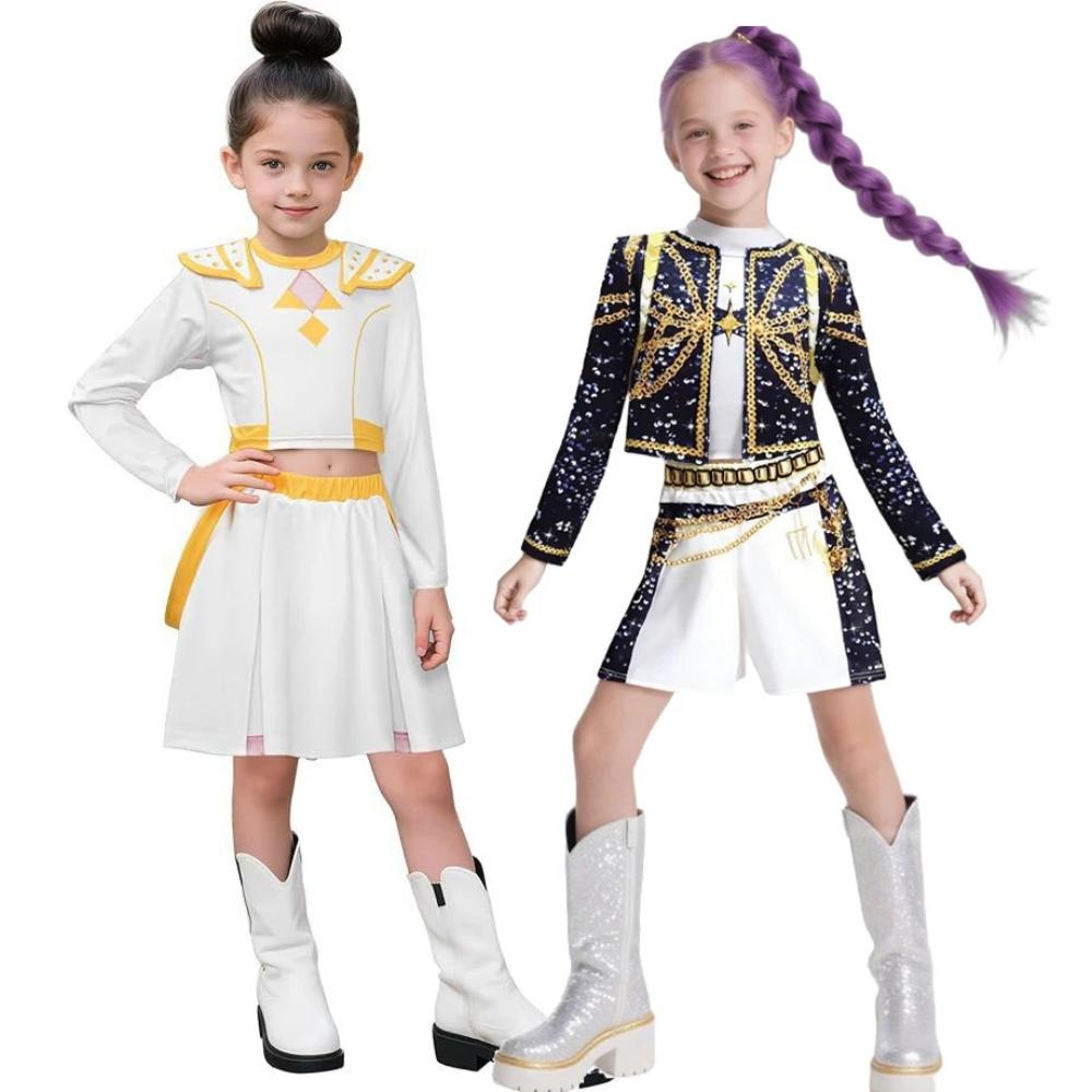 Girls Kids K-Pop Demon Hunters Zoey Rumi Mira Cosplay Costume Set Fancy Dress Idol Movie Cosplay Children Halloween Carniva Suit