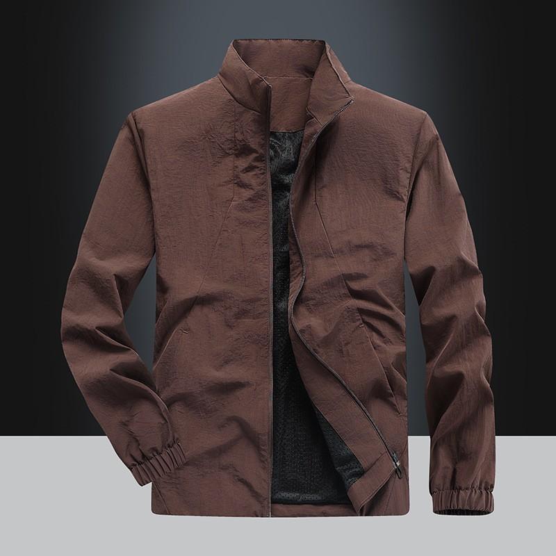 Mens Casual Jacket Stand Collar Zip Up Solid Color Loose Fit Trendy Outerwear