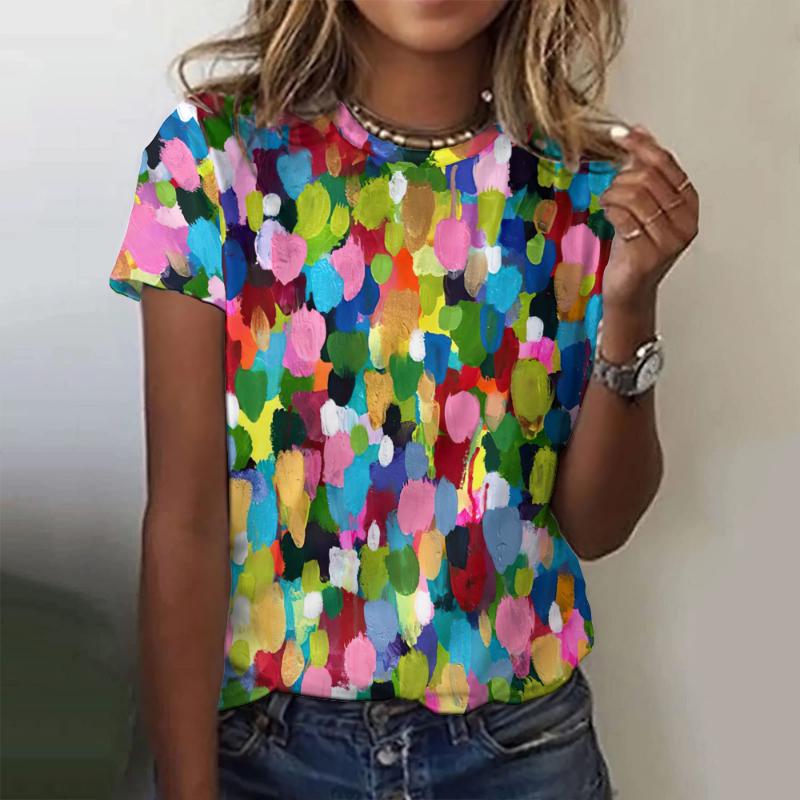 

Летние цветные футболки с 3D-принтом Doodle, женская уличная одежда, повседневная мода Y2k, футболка с коротким рукавом, футболки с круглым вырезом, топы, одежда 8XL
