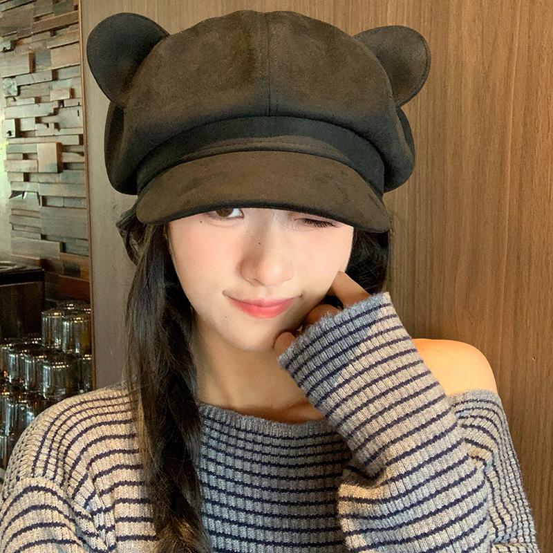 

Women s Sweet Bear Ears Suede Octagonal Beret - Cute, Versatile Autumn/Winter Hat for a Flattering Fit