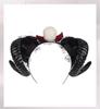 Gothic Ram Horns Headband with Red Rose - Halloween Demon Costume Accessory
