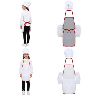 3Pcs Chef Apron Oversleeves and Hat Set Pocket Kitchen Cooking Bib Apron Elastic Band Chef Hat and Overseeleves for Kids