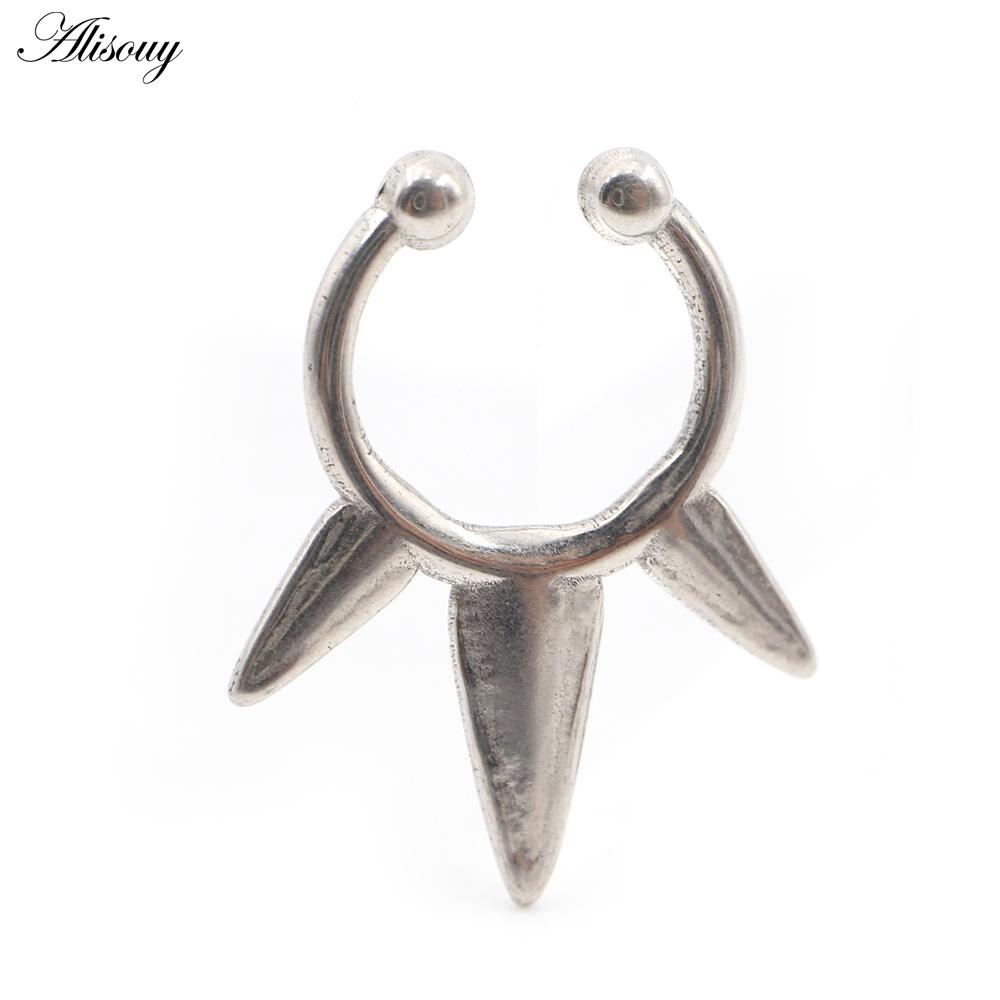 Alisouy 1PC Stainless Steel Casting Tusk Fangs Cone Nose Ring Septum Ear Cuffs Cartilage Tragus Daith Non Piercing Body Jewelry
