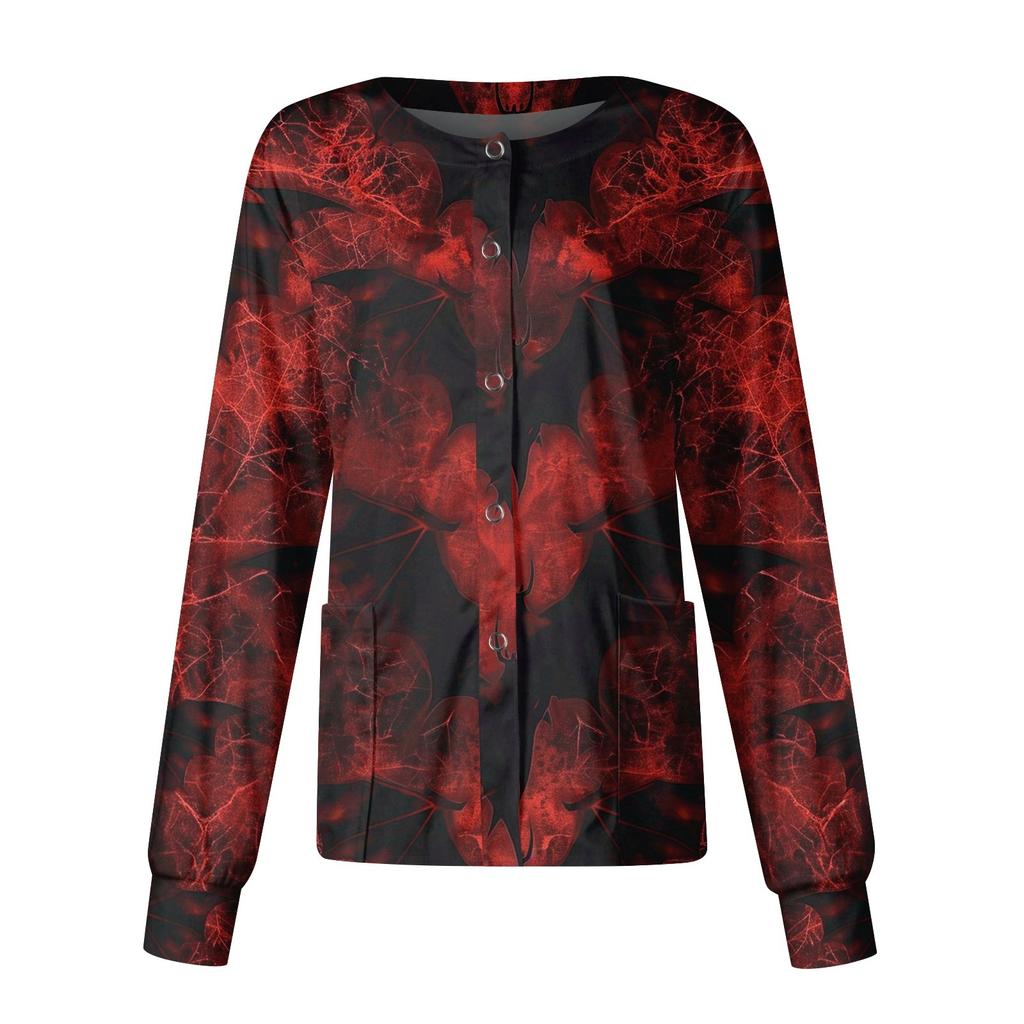 Women's Halloween Printed Casual Long-sleeved Single-breasted Work Uniform Cardigan Top