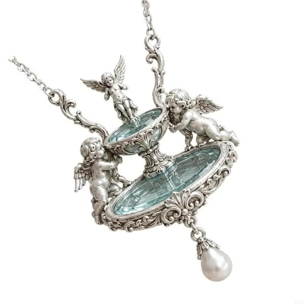 Retro Design Clavicle Chain Embossed Detail Wishing Fountain Necklace  Vintage Fashion