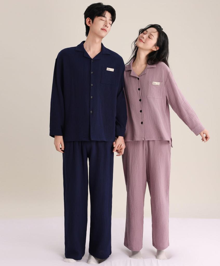 House Yayoi Long Solid Plus Sizes Perfect for Hospital and Maternity Size L Women's Double-Gauze Pajamas, Cotton, Sleeves, Cute, Soft, Loose-Fitting,