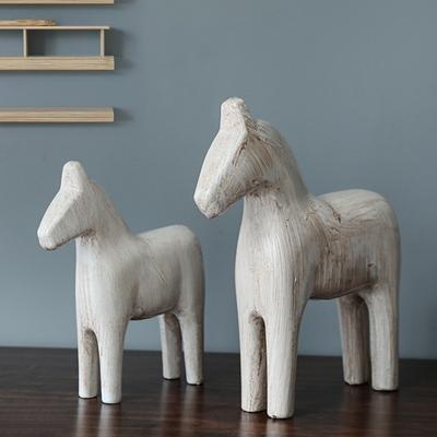 2Pcs Wood Carving Horse Statue Abstract Artistic Pony Figurine Animal Sculpture Home Office Desktop Decoration Ornament