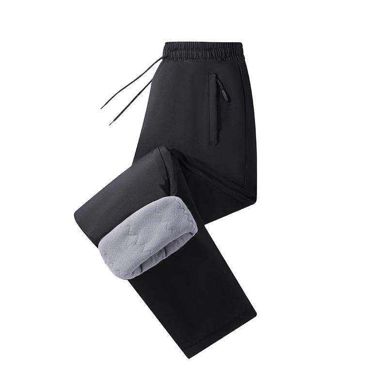 Große Herren Winterhose Fleece Samt Plüsch Hose Männlich Thermisch Dick Warm Winddicht Reißverschlusstasche Freizeit Jogginghose Übergröße