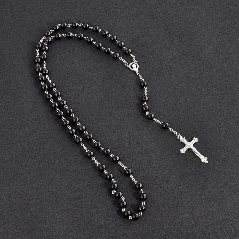 Gotischer Y2K Barock Kreuz Anhänger Choker Schwarzes Samt Rosenkranz Perlen Mehrschichtige Halskette für Frauen Ästhetischer Schmuck Cosplay Party Geschenk