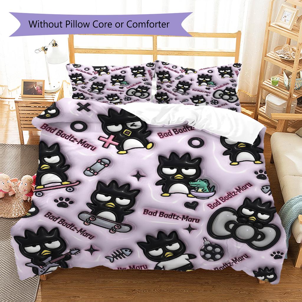 Badtz-Maru Pattern Bedding,Quilt Set Quilt Cover Pillowcase Home Birthday Gift(1 * Duvet Cover + 2 * Pillowcase, Without Core)