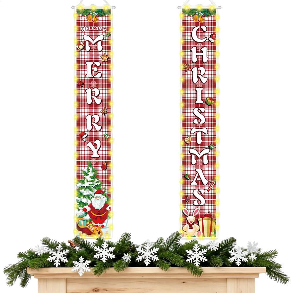 Christmas Door Banner Lighted Festive Decoration Holiday Decoration Garden Banner For Outdoor Indoor Front Door Entrance Yard