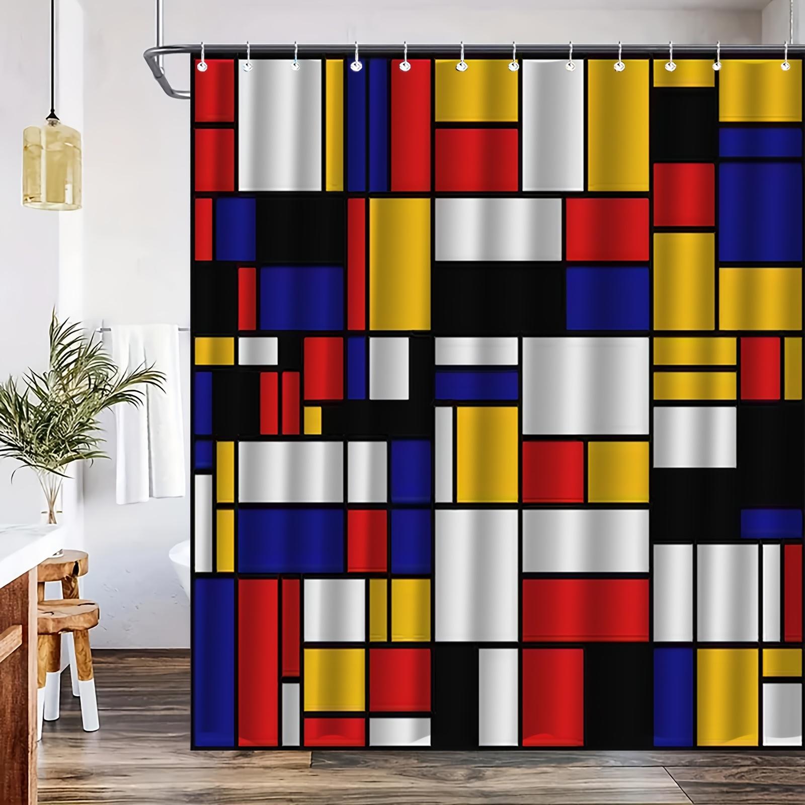 

1pc Geometric Pattern Printed Shower Curtain, Suitable for Home Bathroom Decor, Easy Installation with 12 Hooks Polyester Fabr 90x180cm