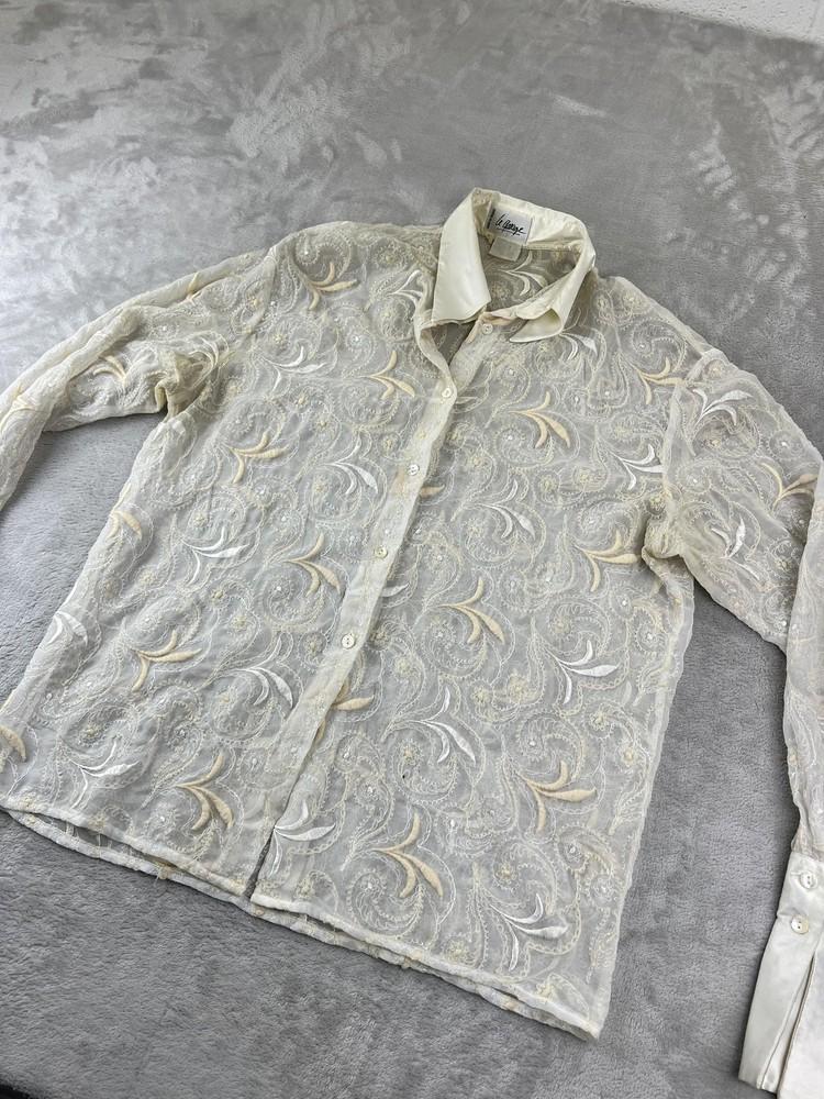 Vintage Le Garage Shirt Womens Medium White Sheer Paisley Lace France Blouse XXL