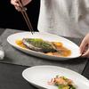 Pure White Household Steamed Fish Plate, Ceramic Oval Seafood Plate, Large Fish Plate, Premium Dish Plate, Hotel Tableware