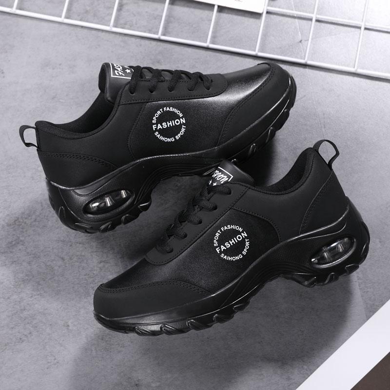 Fashion Spring and Autumn Air Cushion Womens Shoes Leather Waterproof Sports Shoes Soft Soled Non Slip Leisure Travel Shoes All Matc