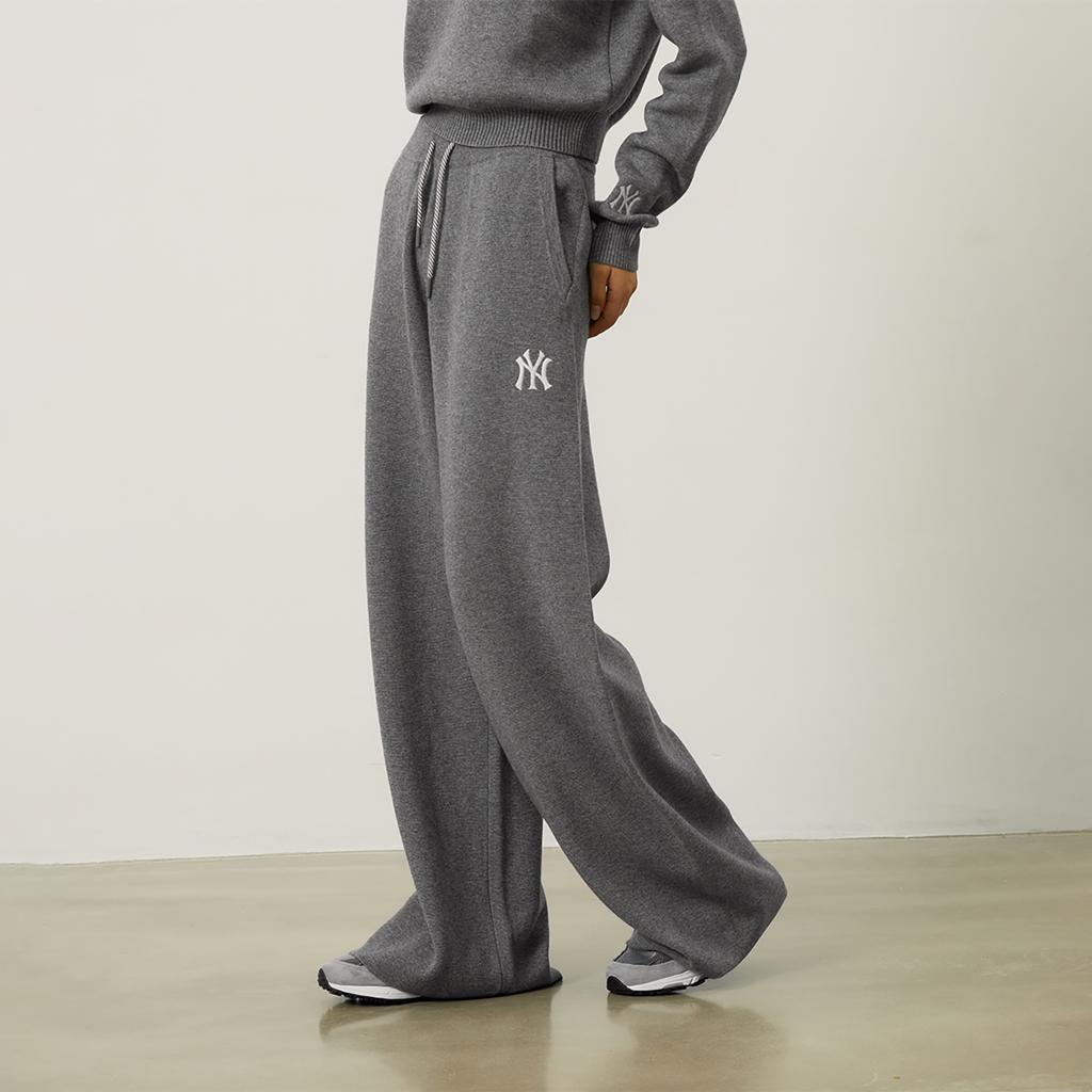 New MLB New York Yankees MLB Preppy Style Collection 24FW Knitted Fabric Pants Women's Dark Heather Gray 3FPTV0344-50MGD